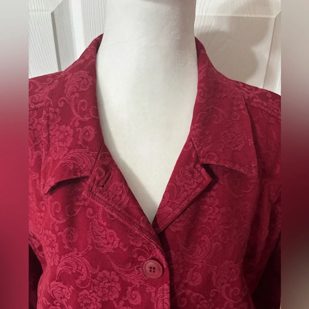 Appleseed’s Red Wine Buttoned Jacket Plus Size 18 Petite Jaquard Pattern Stretch
